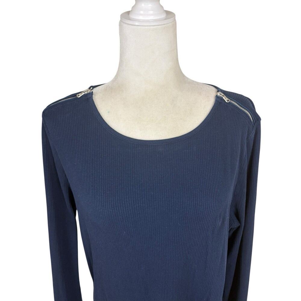 Ralph Lauren Top Womens Size 1X Navy Ribbed Zipper Sophisticated Boat Neck Knit‎ - Picture 9 of 11